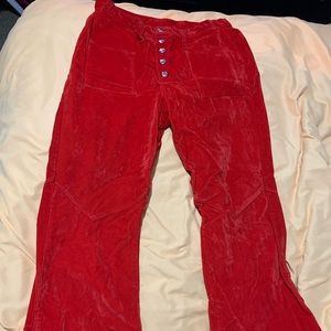 Velvet red pants high waisted